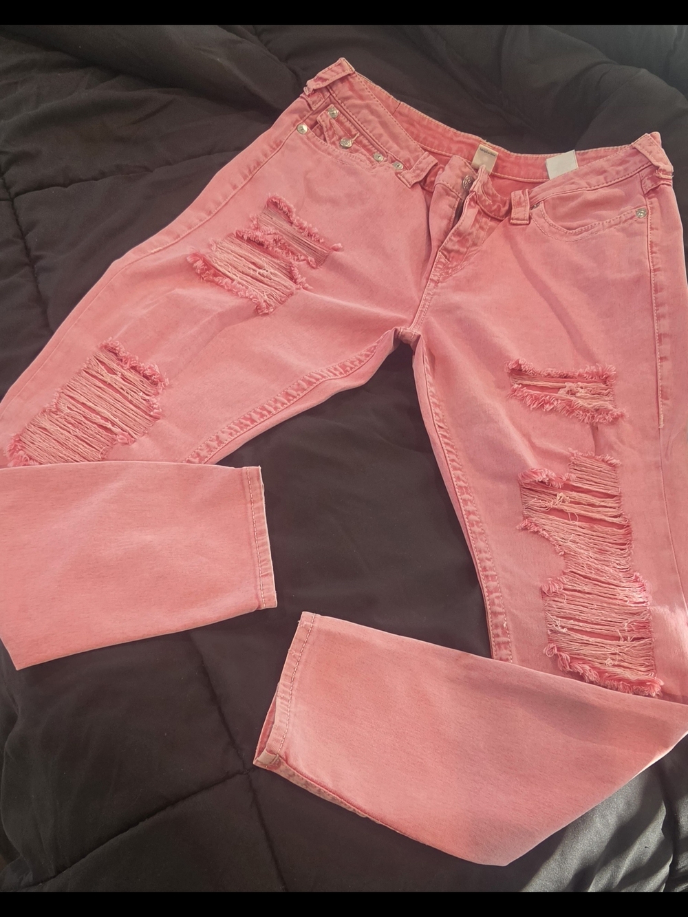 True Religion Pink Distressed Straight Leg Jeans